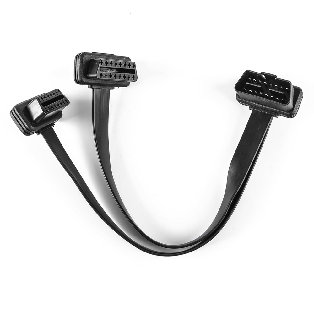 Flat OBD-II Splitter Y Cable Male to Dual Female – 30cm. This Flat OBD-II Splitter Y Cable allows you to connect two OBD-II devices at once — perfect for pairing a scan tool and a telematics or GPS tracker. Its ribbon-style flat cable design makes it ideal for discreet or under-panel installations, providing a neat, low-profile setup.