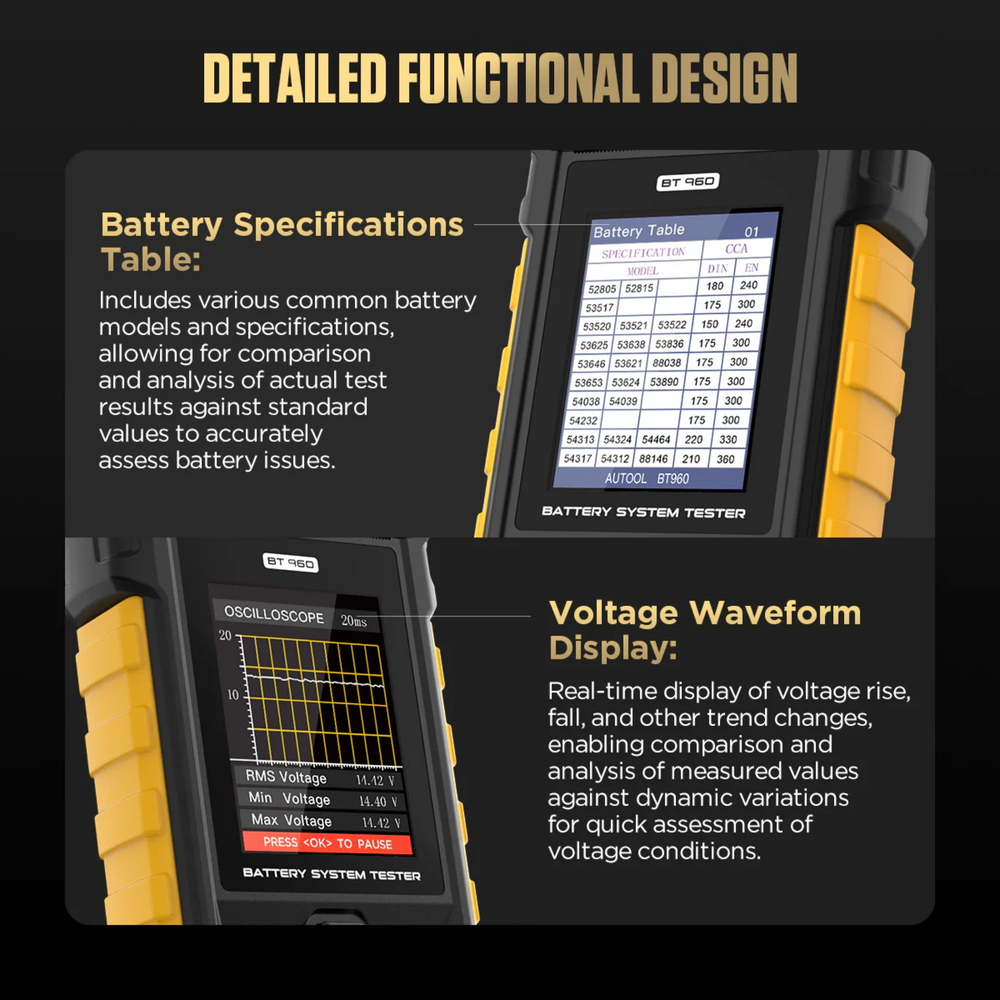 AUTOOL BT960 battery tester with thermal printer