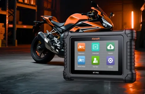 The iCarsoft MT Pro is a powerful professional motorcycle diagnostic tool designed for workshops and advanced riders. Featuring a 7-inch HD touchscreen, quad-core processor, and lifetime free updates, the MT Pro supports 100+ motorcycle brands worldwide.