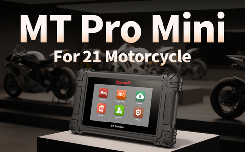 The iCarsoft MT Pro Mini is a professional-grade motorcycle diagnostic tool supporting 21 motorcycle brands. Featuring a 5-inch capacitive touchscreen, Wi-Fi updates, and full OBD2 capabilities, it reads and clears codes across engine, ABS, transmission, and all electronic systems.