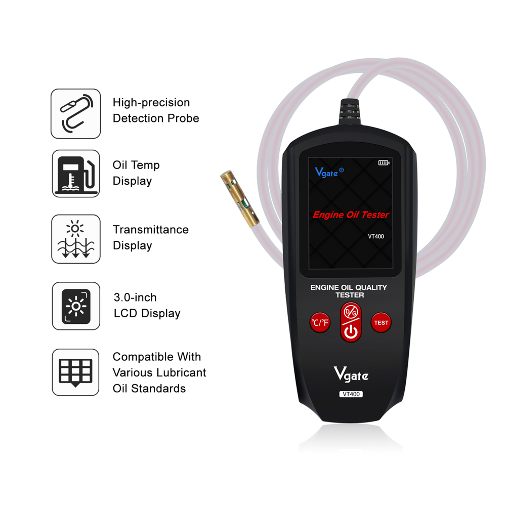 The VT400 Engine Oil Quality Tester is a professional diagnostic tool engineered for accurate and rapid assessment of engine lubricant condition.