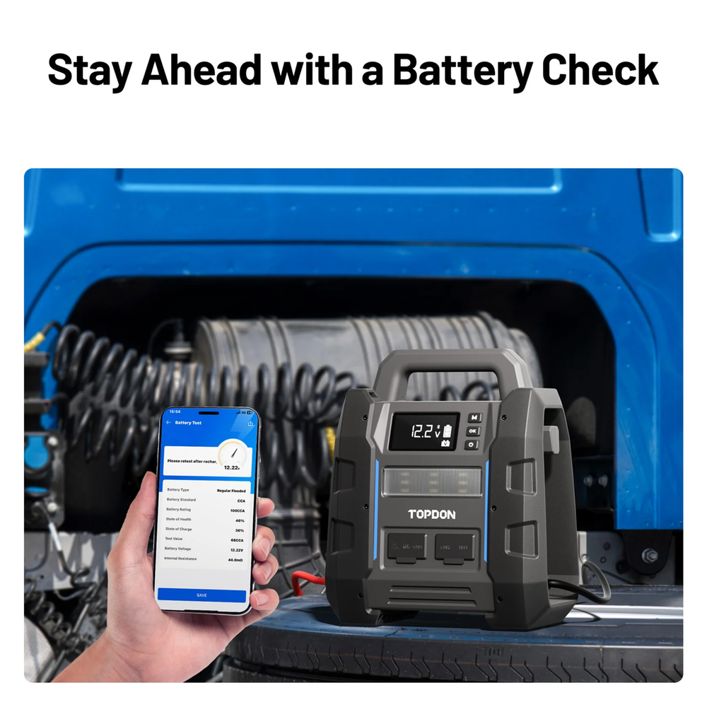 The TOPDON V4500 Plus is engineered for professional and high-displacement vehicles, delivering up to 4500A peak current to jump-start trucks, trailers, off-road vehicles, and boats within seconds.