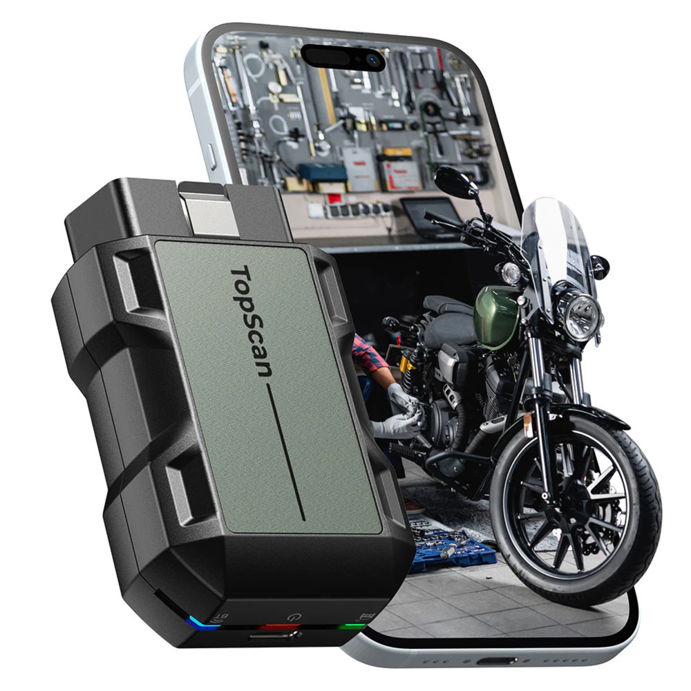 Motorcycle diagnostic scan tool connected via smartphone app