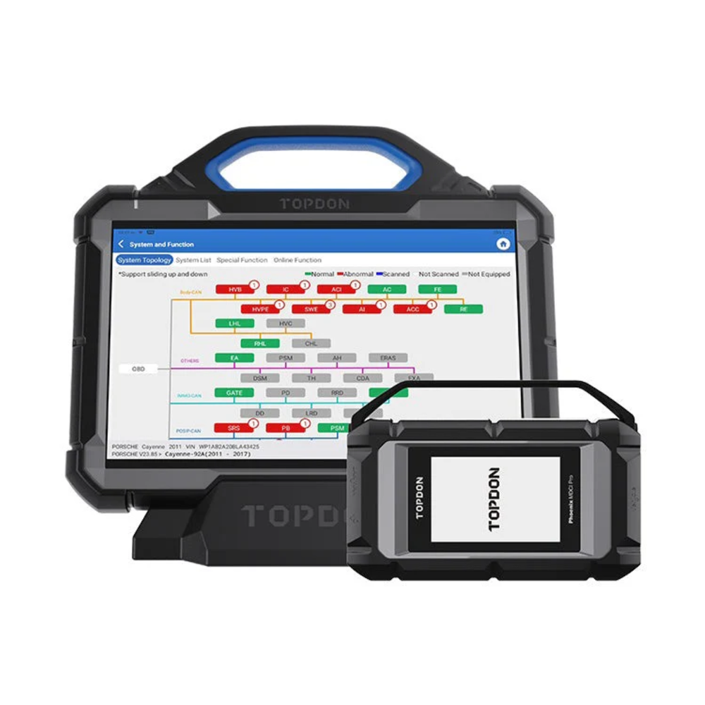 The TOPDON Phoenix Max is a premium professional diagnostic platform designed for advanced automotive workshops and technicians requiring comprehensive OE-level diagnostics, ECU programming, topology mapping and cloud-based coding.