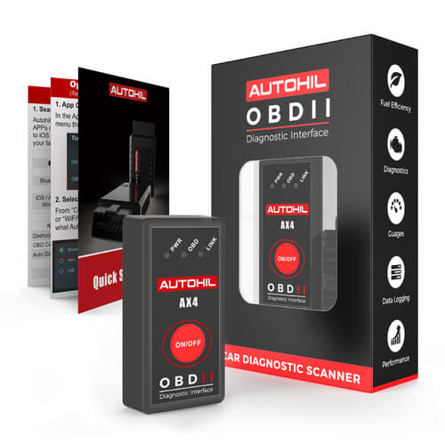 OBD2 with Bluetooth Scanner for iPhone and Android Autohil AX4