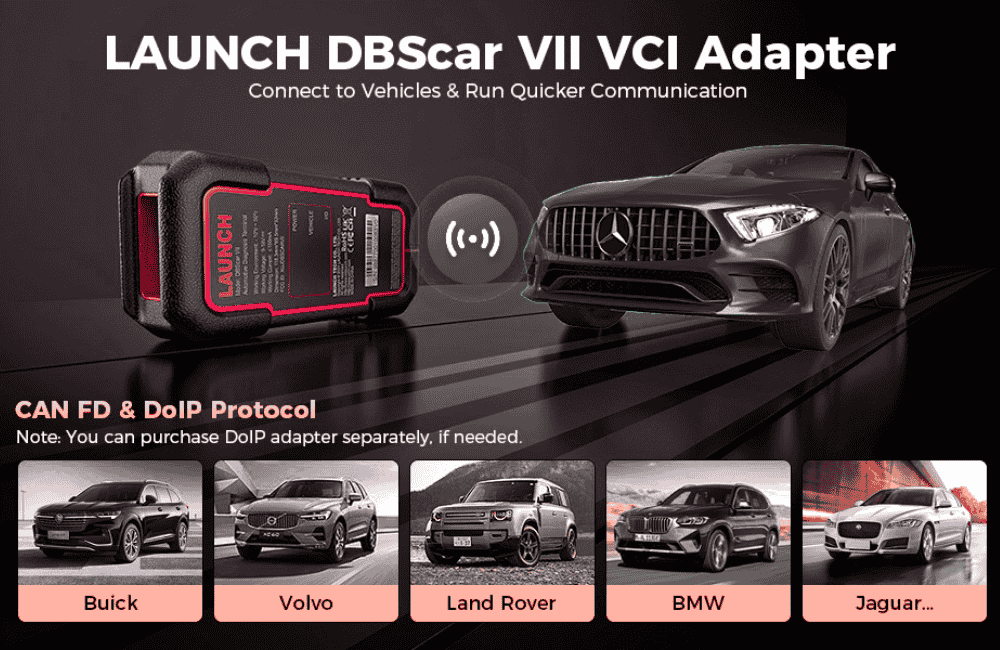 The LAUNCH X431 PRO DYNO comes with the newly updated DBScar VII VCI, designed for faster and more reliable diagnostics. Unlike traditional Bluetooth connectors, it supports both USB and wireless Bluetooth communication for stable, secure data transfer. With built-in CAN-FD (6x faster than classic CAN) and DoIP protocol support, it ensures full compatibility with newer vehicles such as post-2019 GM, post-2018 Volvo, Jaguar, Land Rover, and BMW F/G series models.