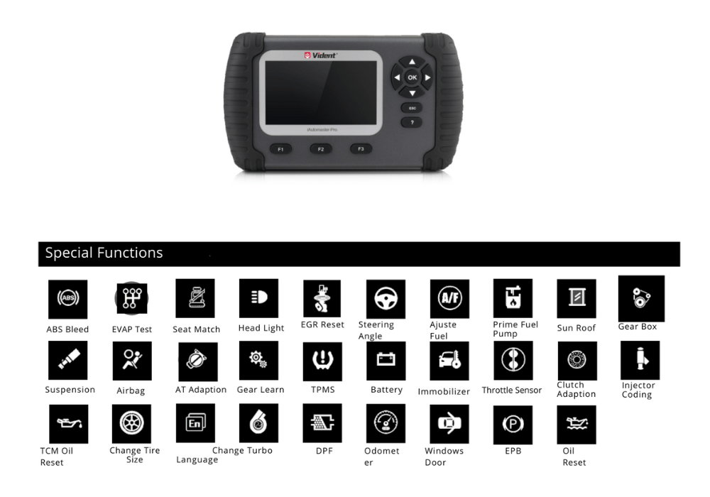 Vident iAutomaster OBD Scan Tool Special Functions