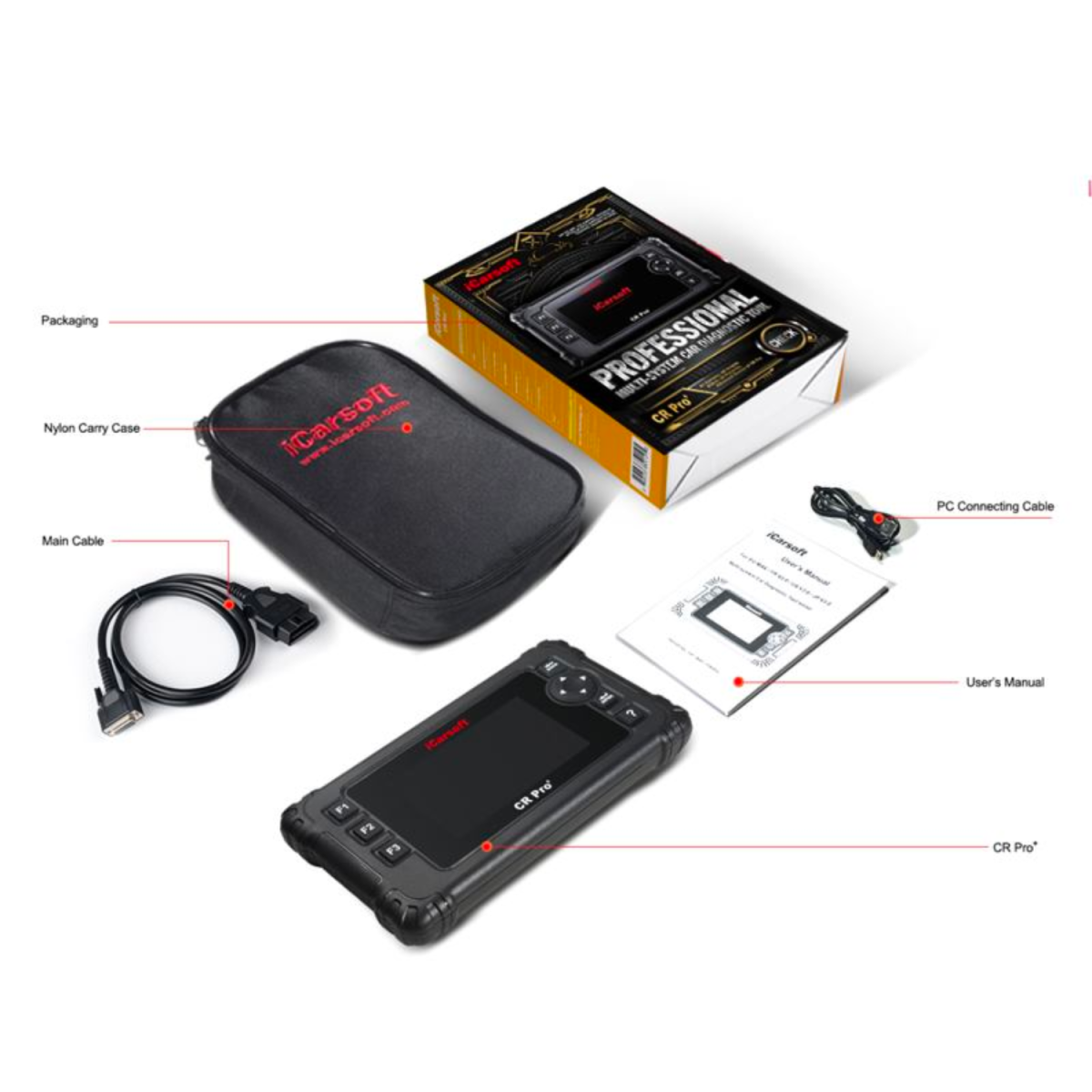 icarsoft crpro plus obd2 scan tool package content